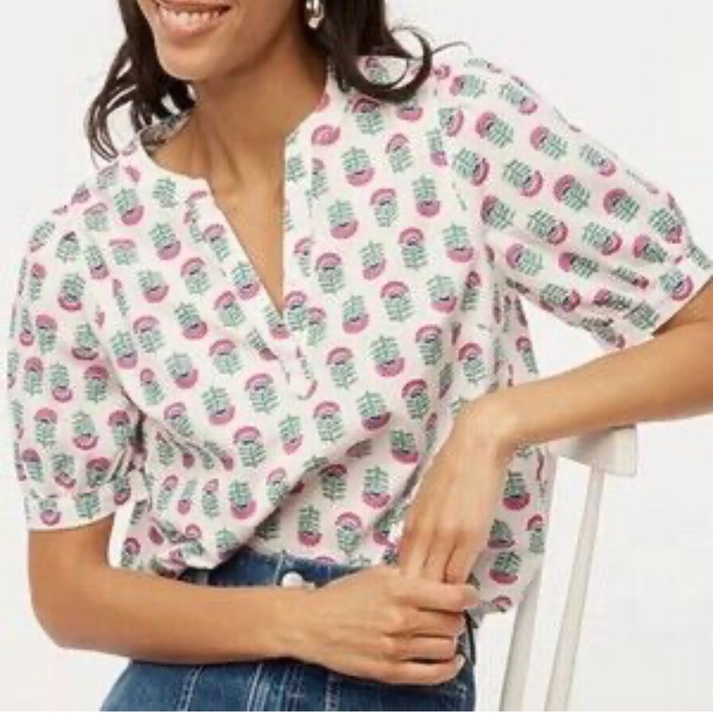 J. Crew Floral V Neck Blouse